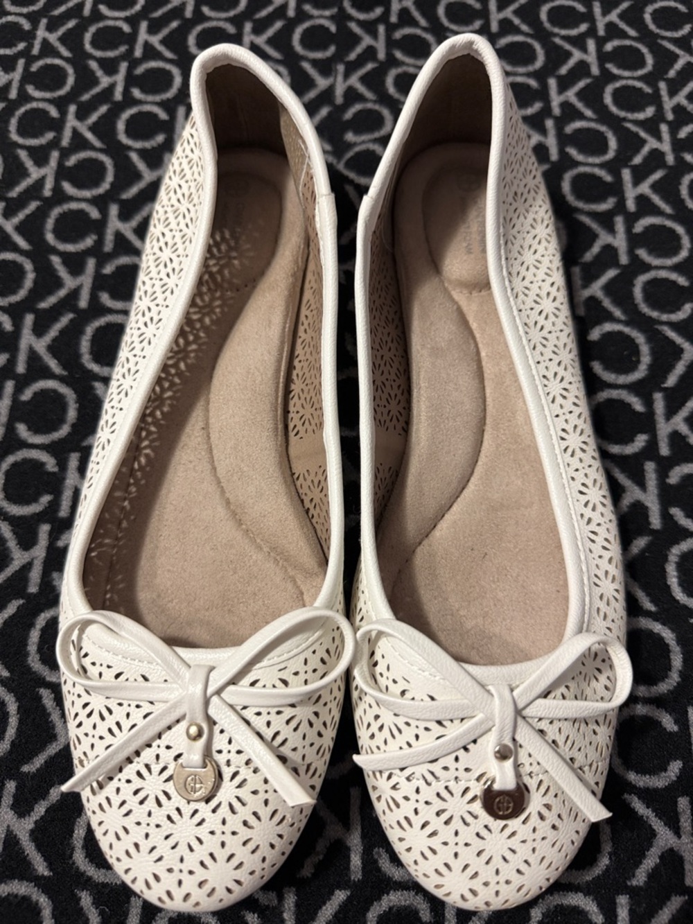 Giani Bernini White Laser-Cut Bow Ballet Flats